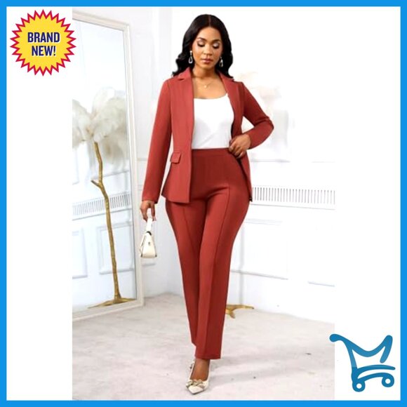 2-Piece Blazer Pant Suit Set Long Sleeve One Button Work Office Formal - Picture 2 of 7